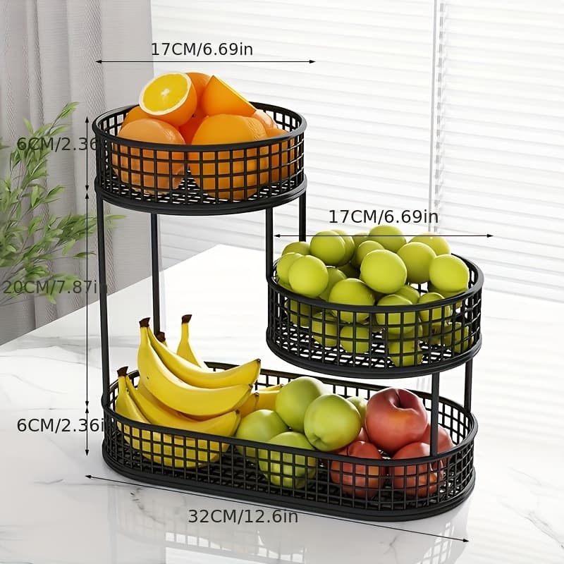 TEMU 1pc Elegant Multi-tier Metal Fruit Basket - For Living Room Coffee Table | Versatile Snack & Fruit Holder