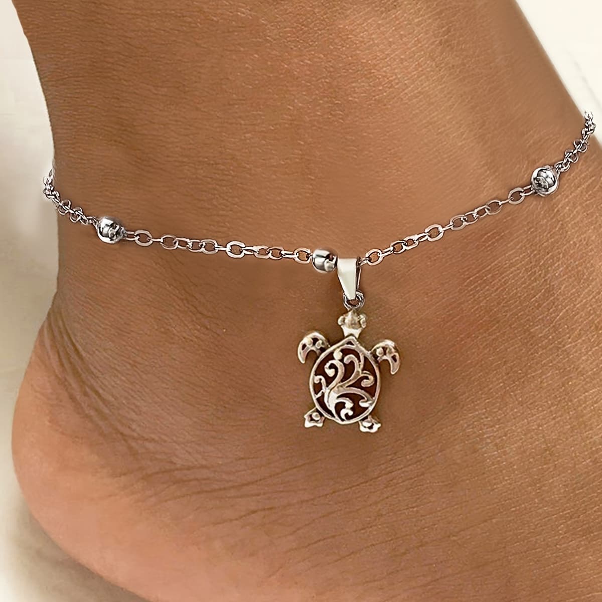TEMU 1pc Of Alloy Turtle Bead Chain For Women's Fashionable Beach Ankle Chain