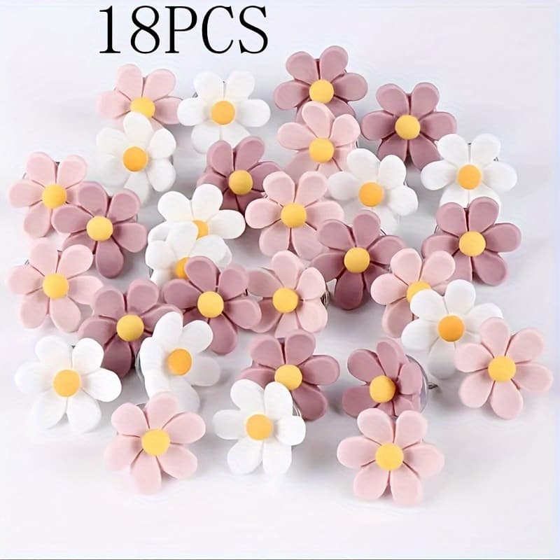 TEMU 18pcs Pink Floral Push Pins - Decorative Thumbtacks For Corkboards, Photos & Charts - Ideal For Home, Office & School Supplies