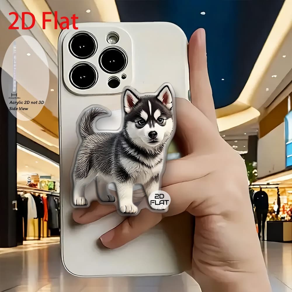 TEMU 2d Flat Fashion Husky Puppy Cartoon Illustration Acrylic Retractable Mobile Phone Holder, Pop-up Mobile Phone Holder