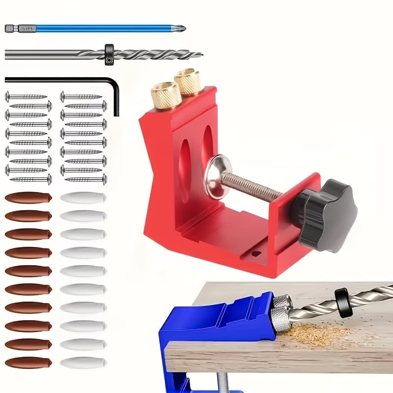TEMU 47pcs Pocket Hole Clamp Adjustable Punch Positioner Angle Drill Bit Guide Kit Drill Bit Positioner, Suitable For Carpenters, Woodworking, And Woodworking Tools