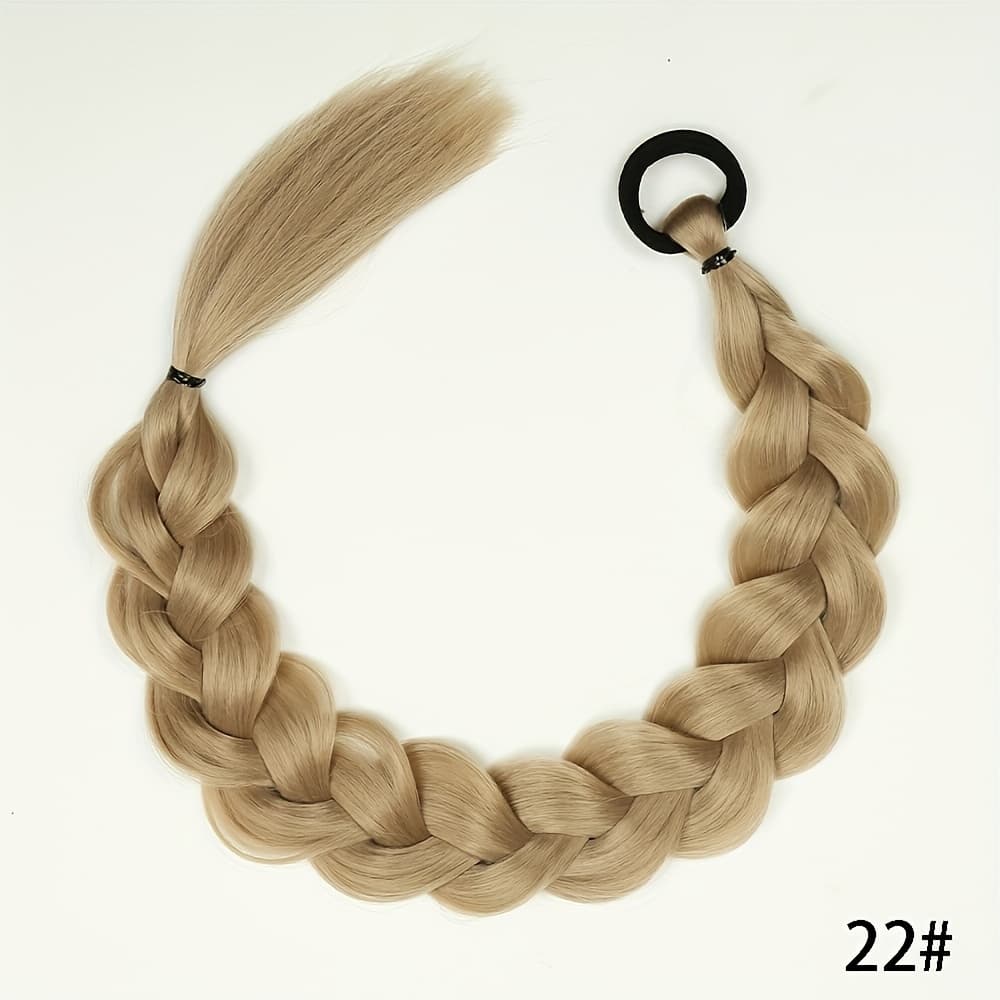TEMU Braided Long Ponytail Extensions With Elastic Band Hair Synthetic Fiber 24inch Blonde Braids Pony Tail Hair Accessories For Use Halloween