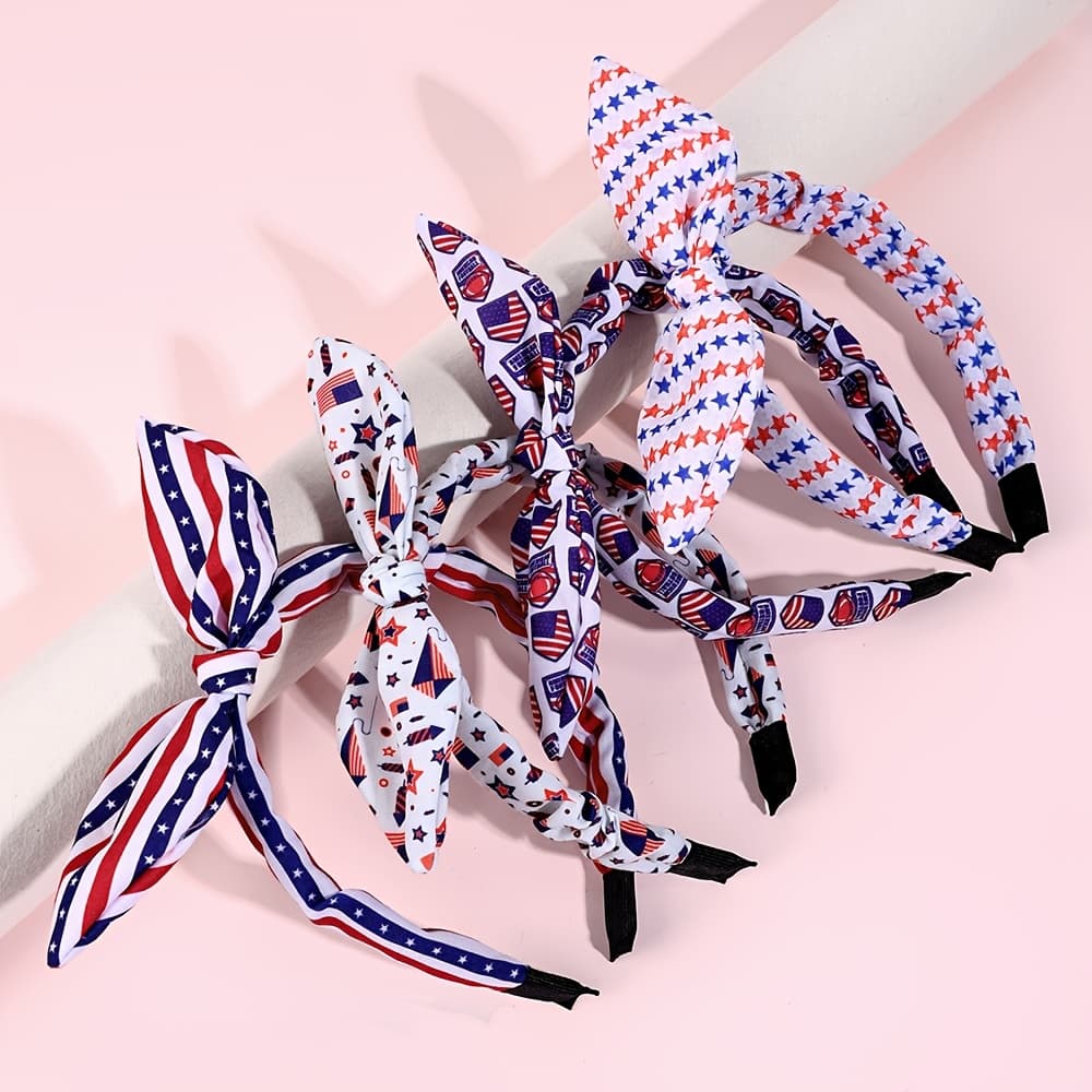 TEMU Set Of 4 Headbands Featuring In Red, White, And Blue With Stars And Stripes, Perfect For Patriotic Celebrations