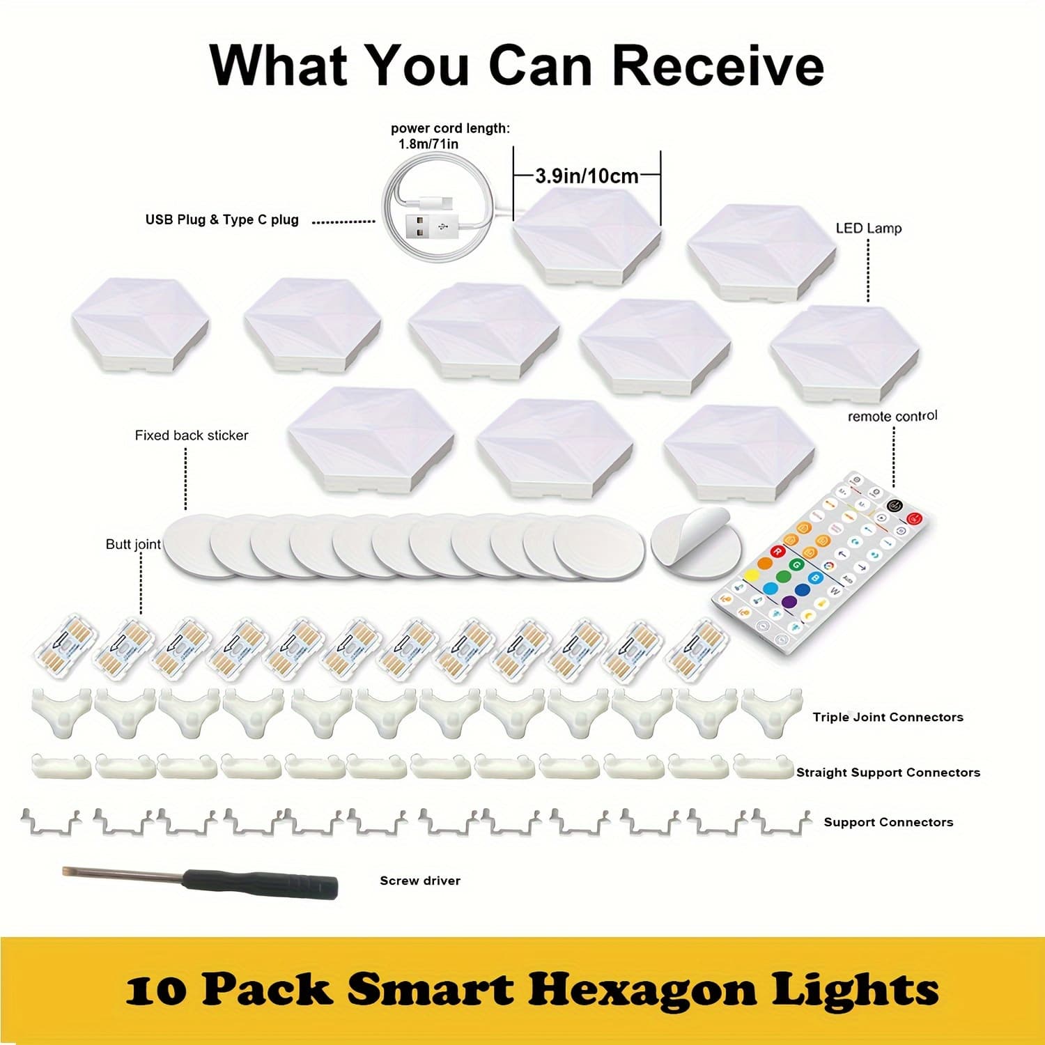 TEMU 6/8/10 Pack Hexagon Led Lights | App-controlled & Music Sync Features | Usb Modern Rgbic Wall Panels For Living & Gaming Decor
