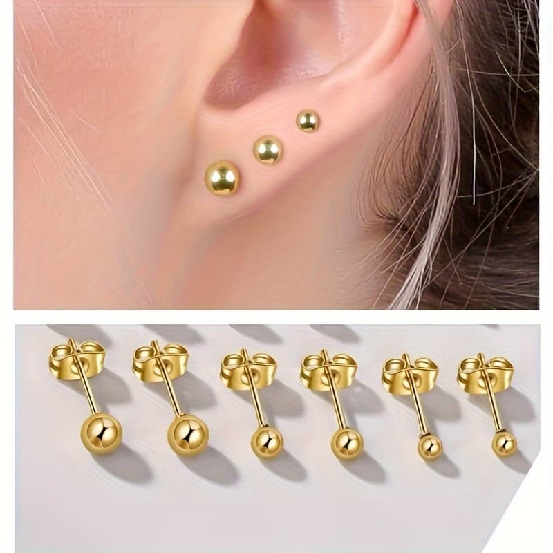 TEMU 3 Pairs/ Sets Of Minimalist Stainless Steel Earrings, Round Ball Studs For Men And Women