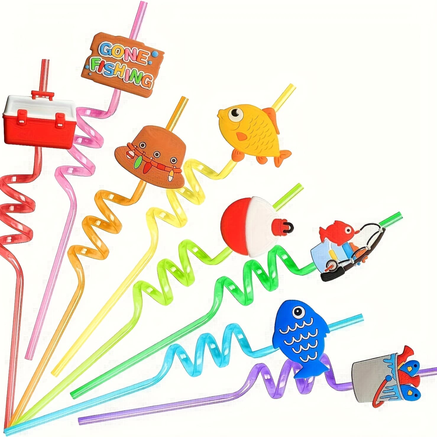 TEMU 8pcs Resuable Fishing Party Straws Summer Fishing Themed Birthday Party Supplies Daily Drinking Straws Birthday Parties Decorations
