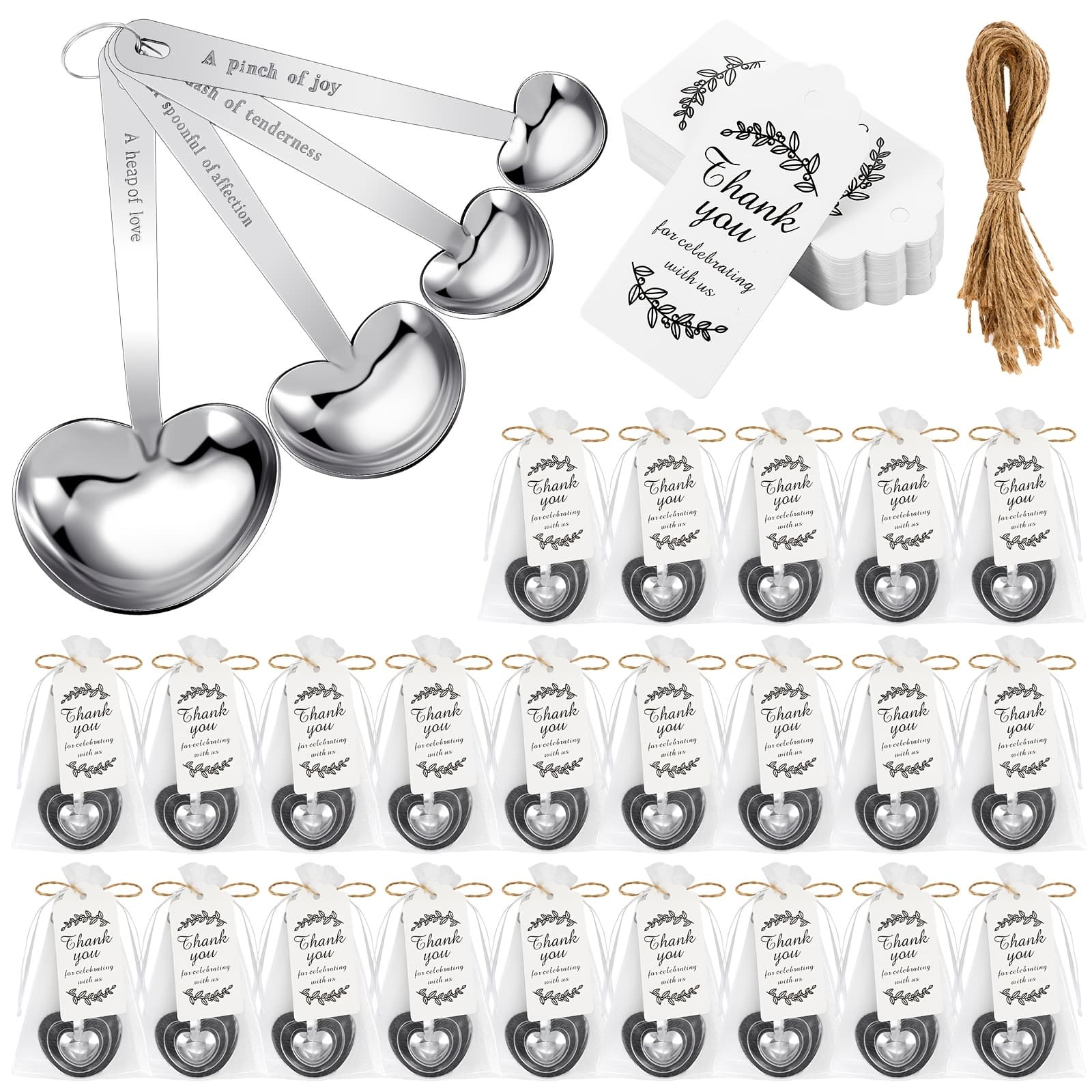 TEMU Set Of 30 Heart-shaped Measuring Spoons For Tea, Perfect As Wedding Or Shower Favors, Including A Heart-shaped Organza Bag, Gift Tag, And Rope For Souvenirs