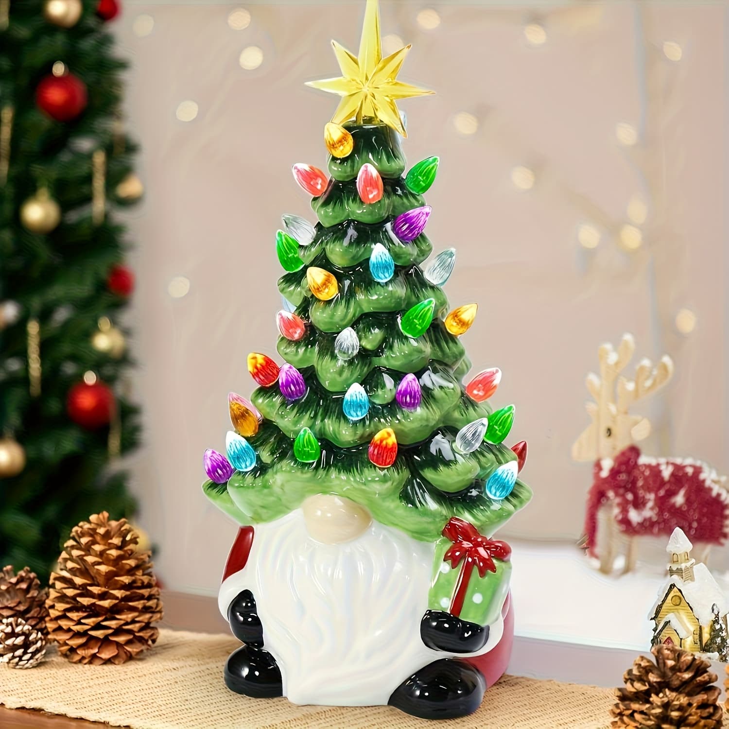 TEMU Resin Gnome Christmas Tree With 46 Multicolor Lights - Battery-operated, Indoor/outdoor Holiday Decor For Home, Kitchen, Office & More