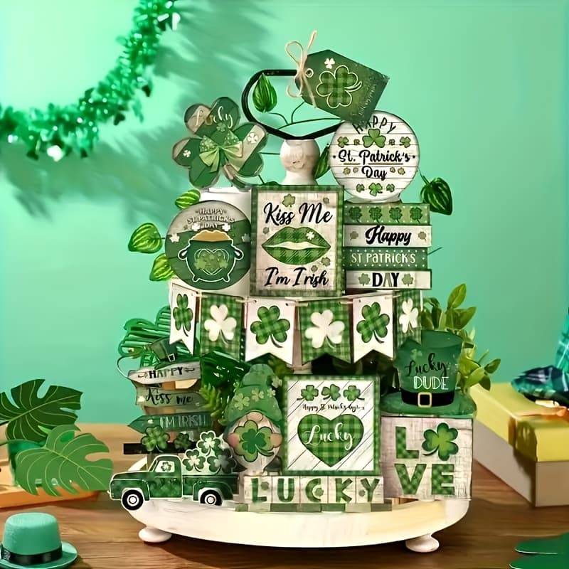 TEMU 24 's Day Vintage Layered Tray Decorations, Clover Wooden Decor, Irish Themed Home Table With Farmhouse Bedroom Decor, Suitable For 's Summer Party Easter Decoration For Home
