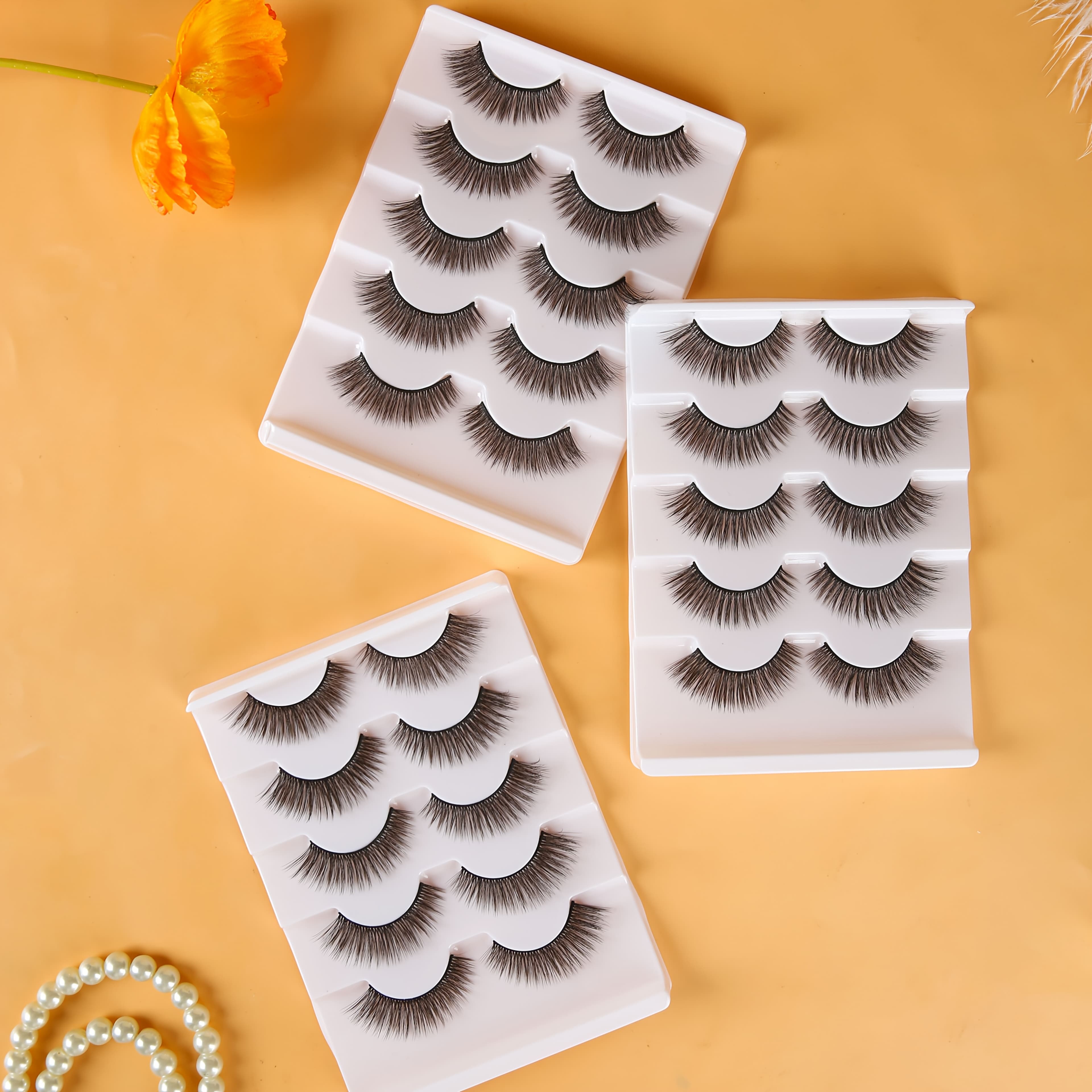 TEMU Natural False Eyelashes, Natural Eyelash Strips, Mink Lashes, , Natural-looking False Eyelashes, Reusable Eyelash Strips, 5 Pairs X 3 Packs