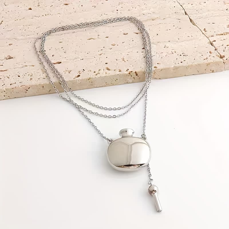 TEMU European And American New Niche Design Metal Hip Pendant Necklace Women's 2025 New High-end Light Luxury Unique Wine Bottle Long Sweater Chain