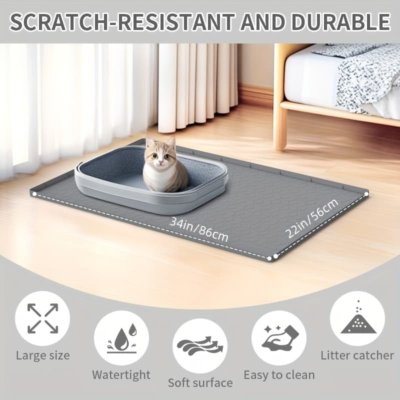 TEMU Misofog Cat Litter Mat For Litter Box, Silicone Large Cat Litter Trapping Mat - 34x22 In, And Non-slip, Durable And Easy Clean, Gray