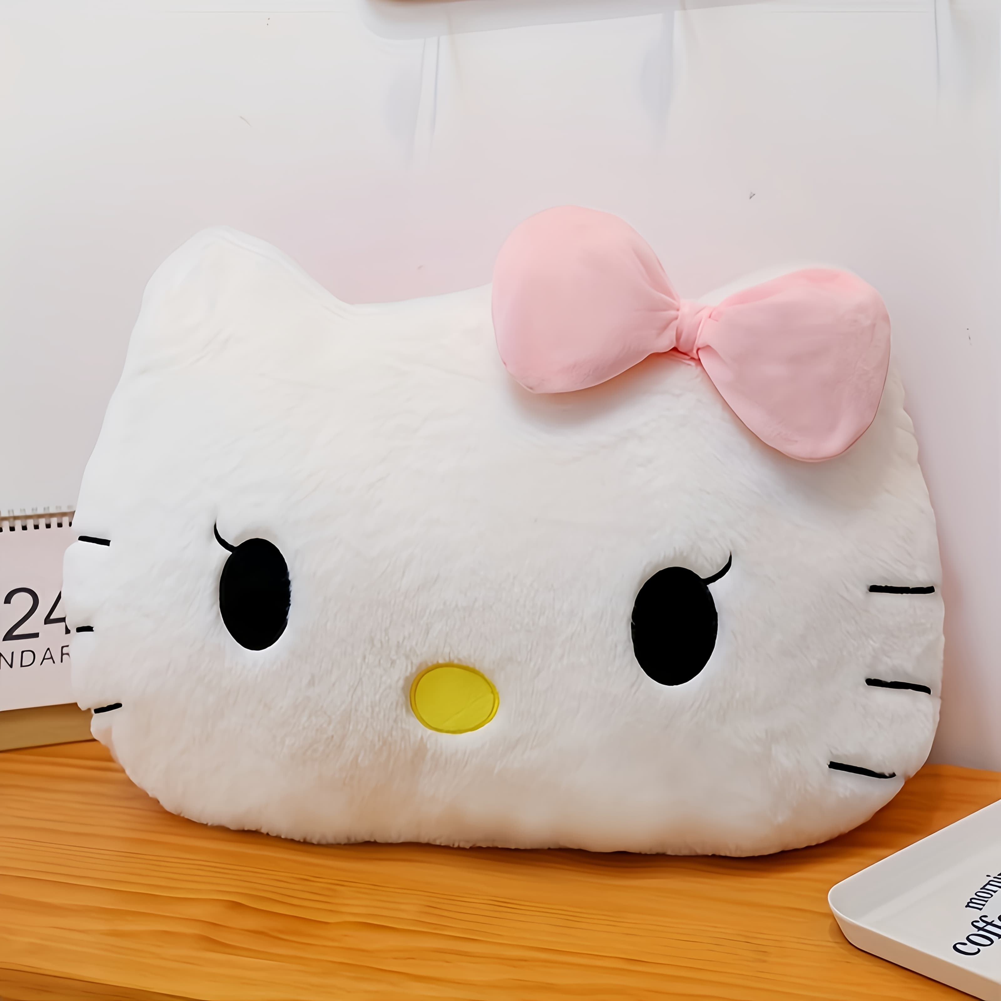 TEMU Licensed Hello Kitty Plush Pillow - Soft And Fluffy Cushion Suitable For Home, Sofa, Bedside, And Car Use - Iconic Hello Kitty Face, Cute Decorative Cushion, Comfortable Companion For A Nap