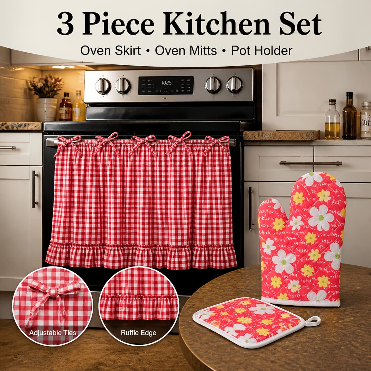 TEMU Farmhouse Oven Skirt Curtain Kitchen Decor With Ruffle Edge Tie Up Cover For Rustic Home Kitchen Styling