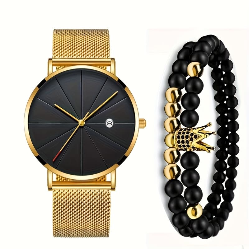 TEMU 2pcs Set, Luxury Business Fashion Men's Watch Bracelet Jewelry Set