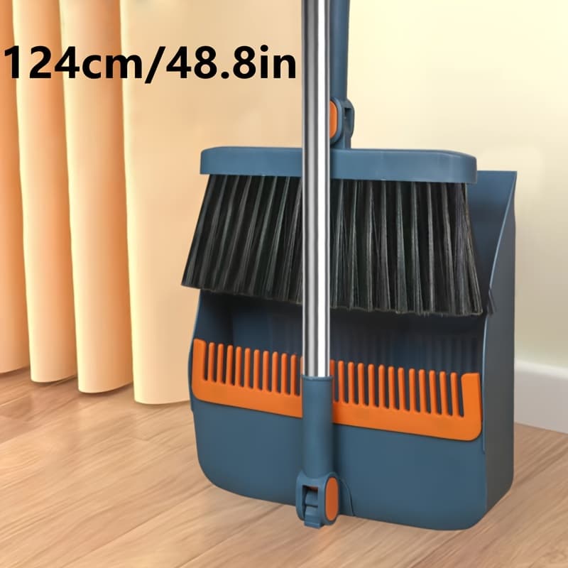 TEMU 2pcs/set 48.8" Long Handle Broom And Dustpan Set For Home, Otatable Broom Set, Sweeping Kitchen Wood Floor Pet Hair, Cleaning Supplies For Indoor