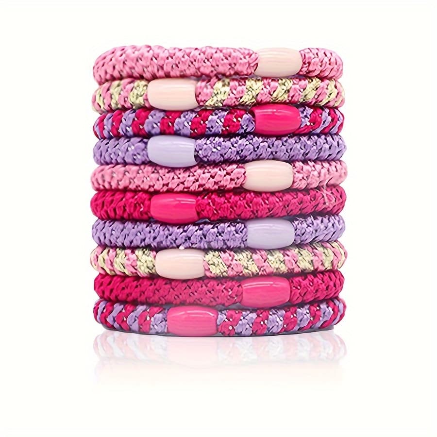 TEMU 10pcs Women's Hair Circle Soft Braided Hair Band Elastic No Damage Ponytail Fixer, Multiple Colors And Styles
