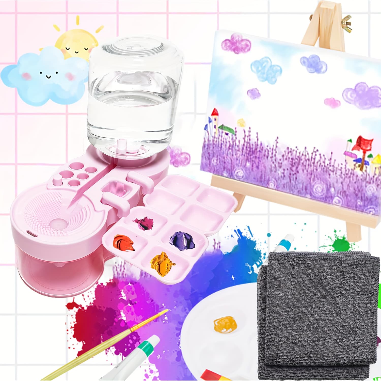 TEMU Paint Brush Cleaner Tool, Washing , Water Cycle Watercolor Brushes Rinser With Holder And Palette, With Cleaning Cloth, Laboratory Tube Cleaning Brush, Brushes Rinser Dispenser