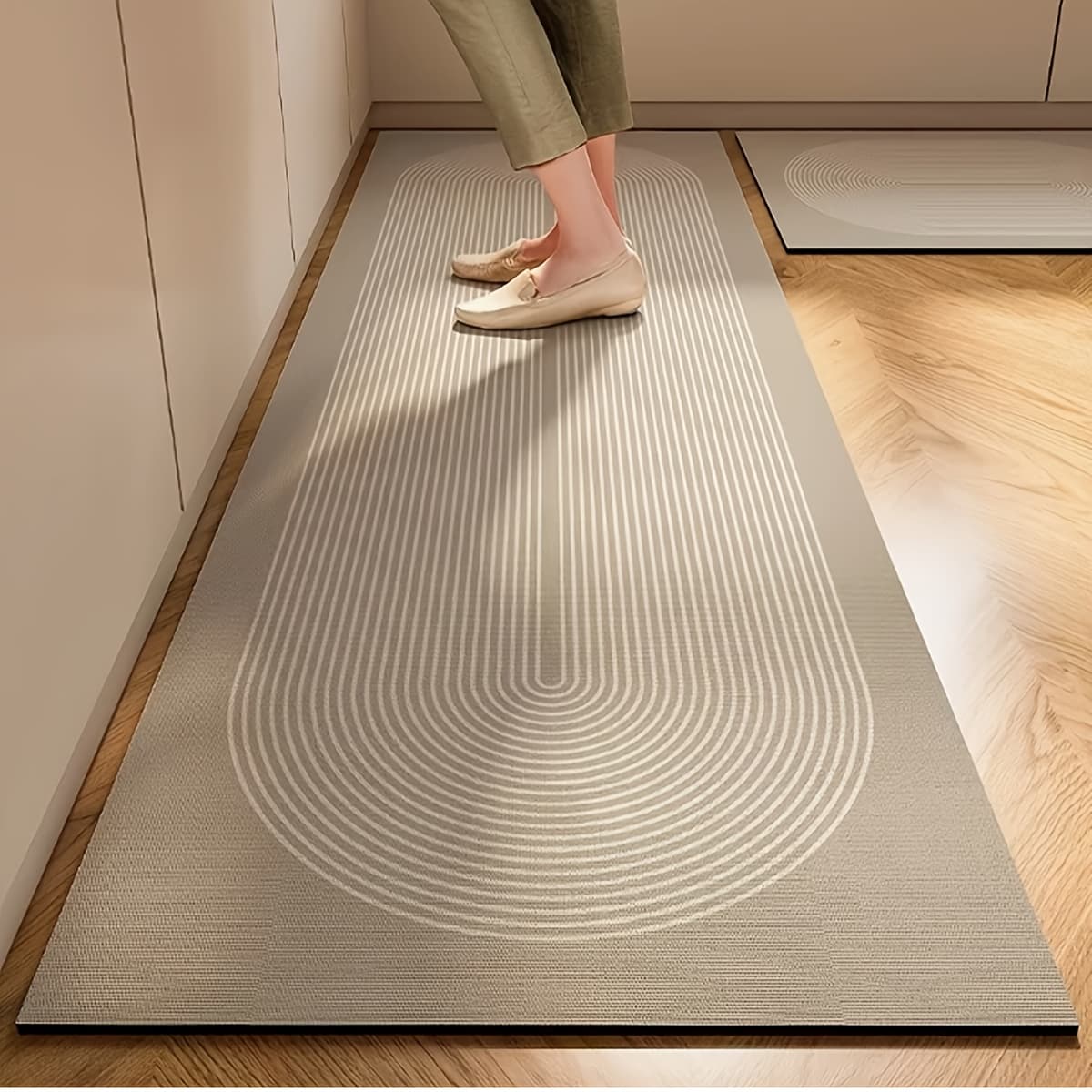 TEMU Nordic Mat - Thickened Absorbent Non-slip Rubber Backing, Floral Pattern Beige/brown, Durable For Areas, Hand Wash