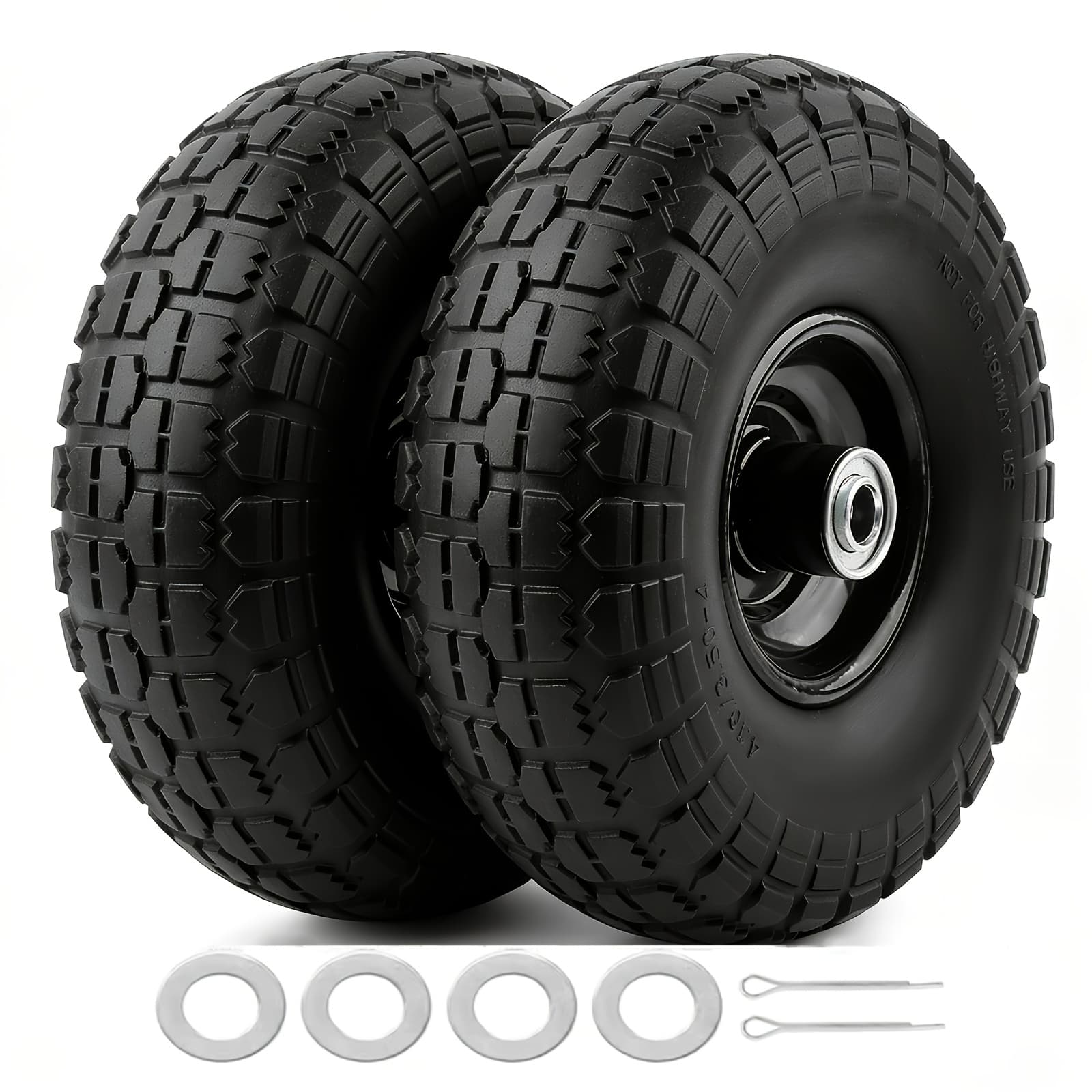 TEMU Set Of 2 10-inch Solid Rubber Wheels - Replacement Flat-free Tire Size 3.50-4" With 5/8" Bearings And A 2.2" Offset - Ideal For Lawn And , , Wheelbarrows, And Utility Carts