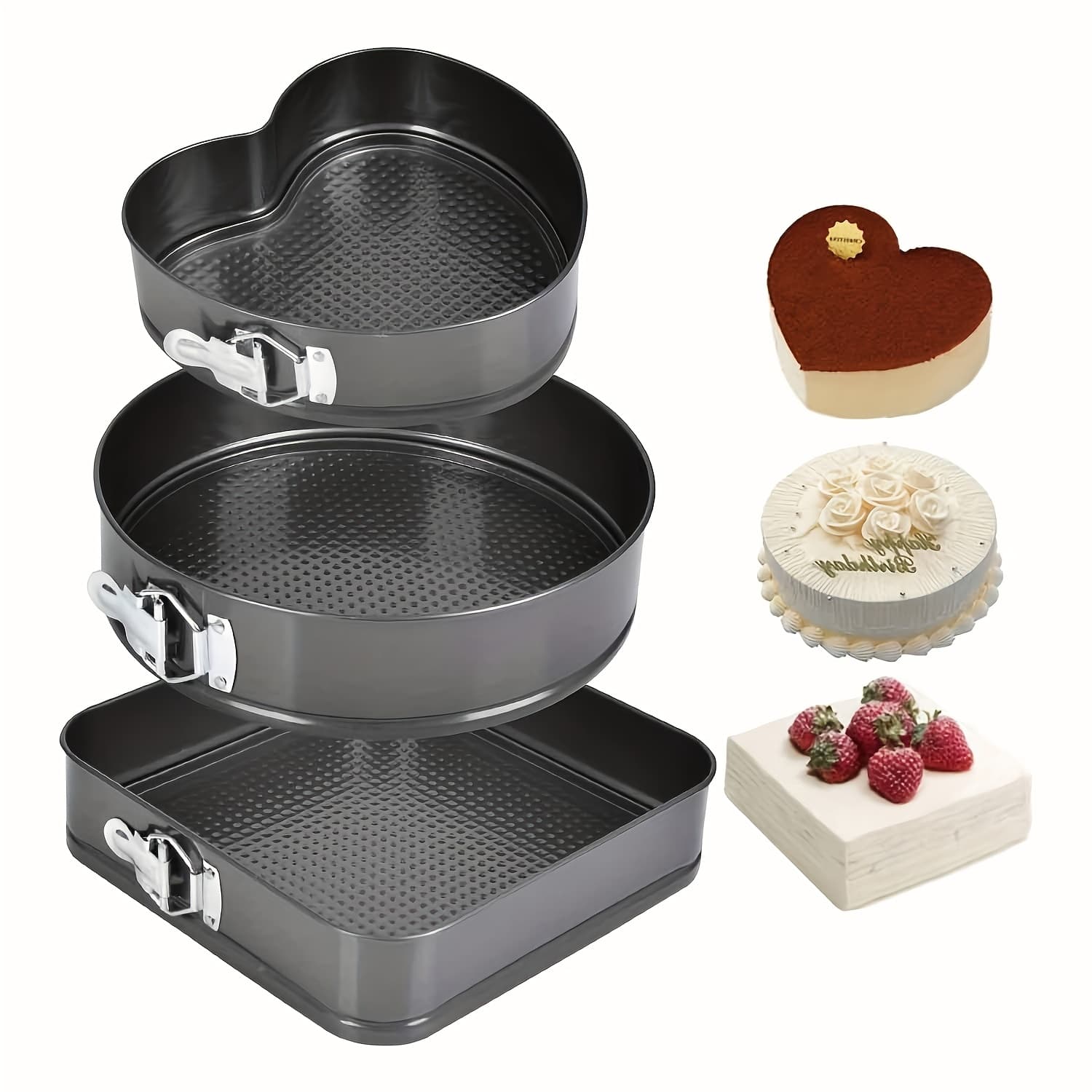 TEMU Springform Cake Pan Set Of 3 (7/8/9inch) Heart Leakproof Nonstick Cheesecake Pans With Removable Bottom Stainless Steel Bakeware