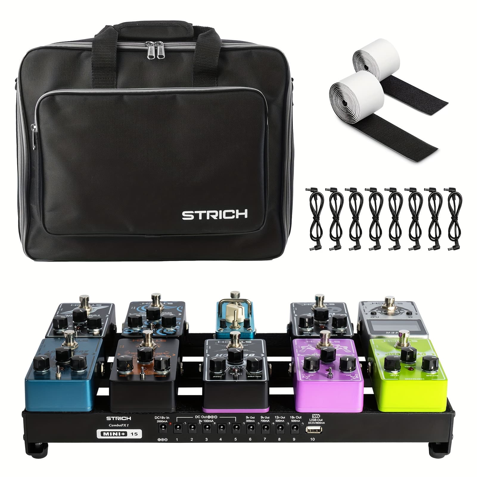 TEMU Strich Guitar Pedal Board Featuring An Integrated Power Supply, Measuring 15 X 7.8 Inches, Made From Lightweight Aluminum Alloy, Complete With Pedal Cables, A Carrying Bag, And Strips