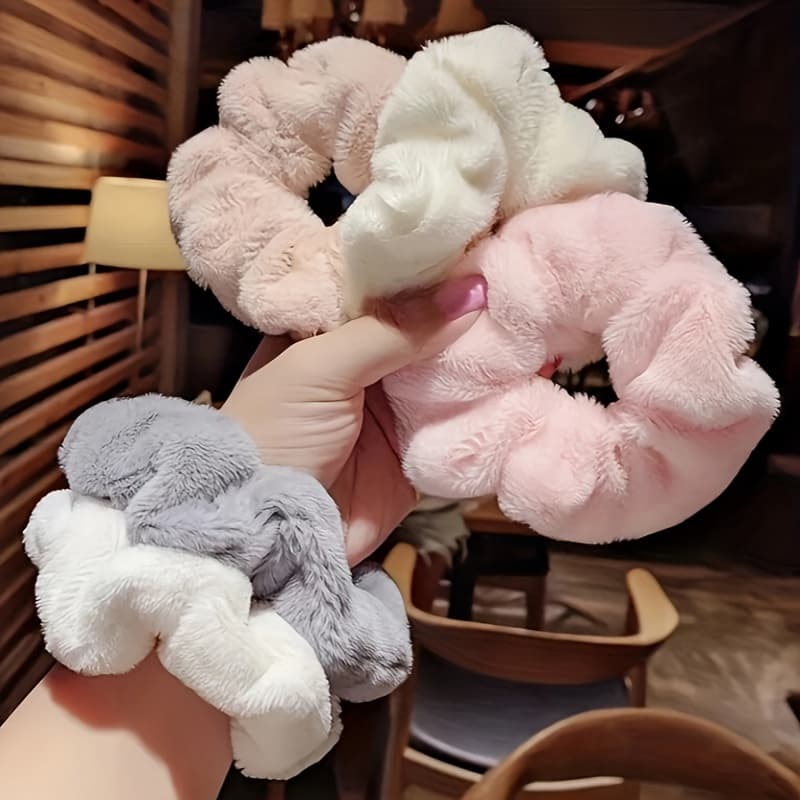 TEMU 8pcs Set - Autumn/winter Plush Big Hair Ties. Extremely Soft, Hair-friendly, Big Hair Ties, Autumn/winter Plush Big Hair Loops, Versatile And Elegant Elastic Bands For Buns And Hair Accessories