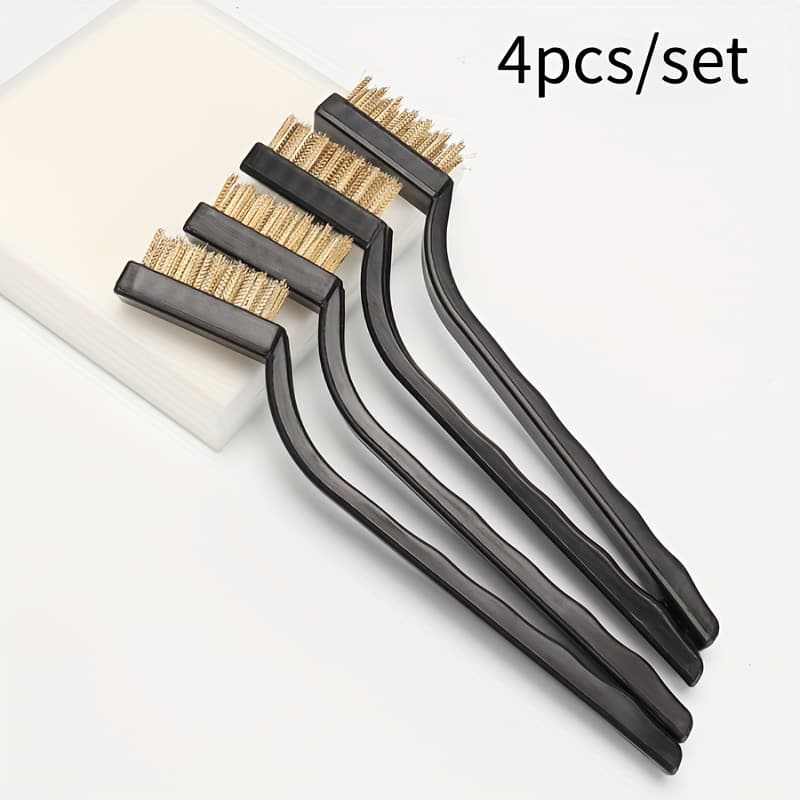 TEMU 4pcs Brass & Wire Brush Set | Durable, Effective Cleaning For Welding Slag, Rust, Masonry - Ideal For Kitchen, Bathroom, Outdoor Use|durable Wire Brushes