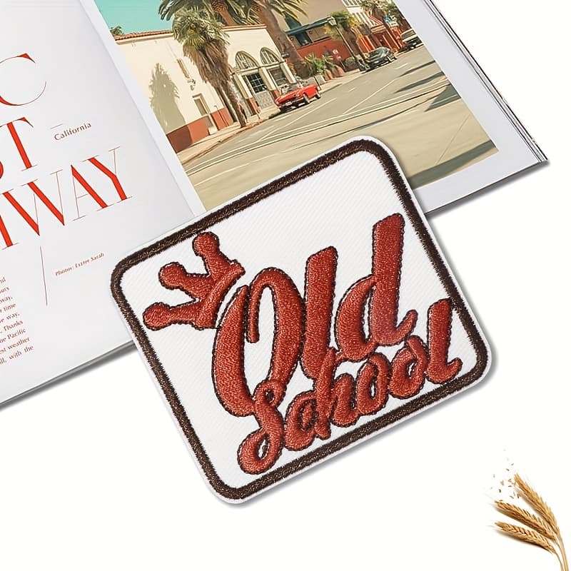TEMU 1pc Old School Iron On Patch, Red Words Embroidered Sewing-on Decorative Diy Applique Badge For Backpack And Hat Applique