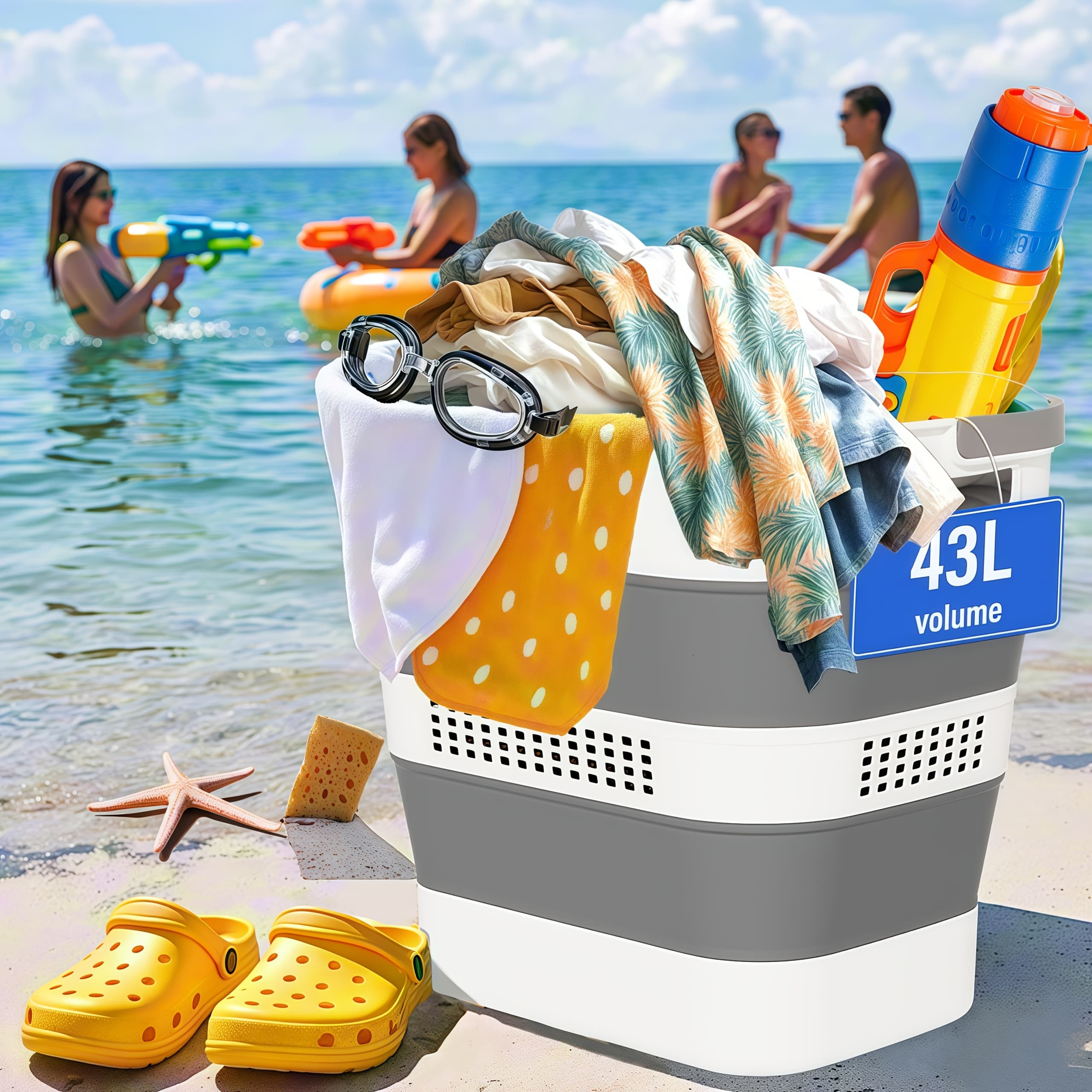 TEMU Collapsible Laundry Basket, 43l (11.5 Gallon) Foldable Laundry Basket Plastic With Handles, Pop Up Storage Container/organizer/hamper For Laundry, Space Saving And Durable
