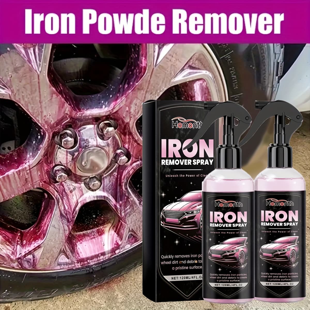 TEMU 2pcs 120ml/ 4oz Effective Iron Remover Car Detailing Spray- Rim And Brake Cleaner For Deep Cleaning