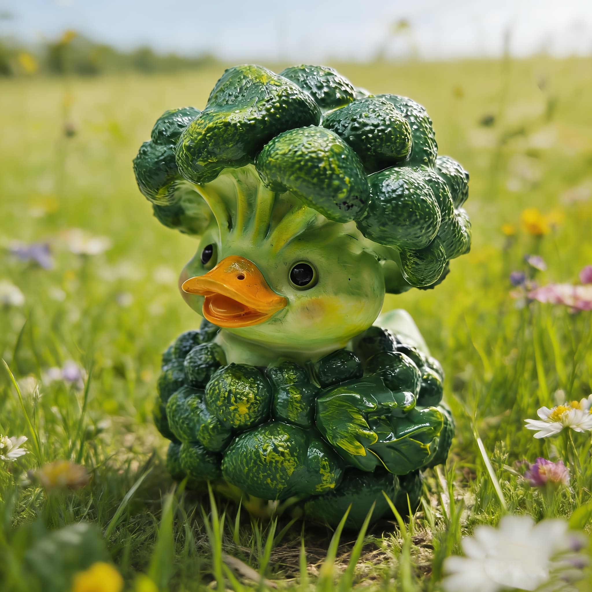 TEMU 1pc Cute Broccoli Duck Resin Statue - Anime Vegetable Figurine, Duck-shaped Broccoface Suitable For Home Desk Shelf Decor, Kawaii & Room Decoration Gift For