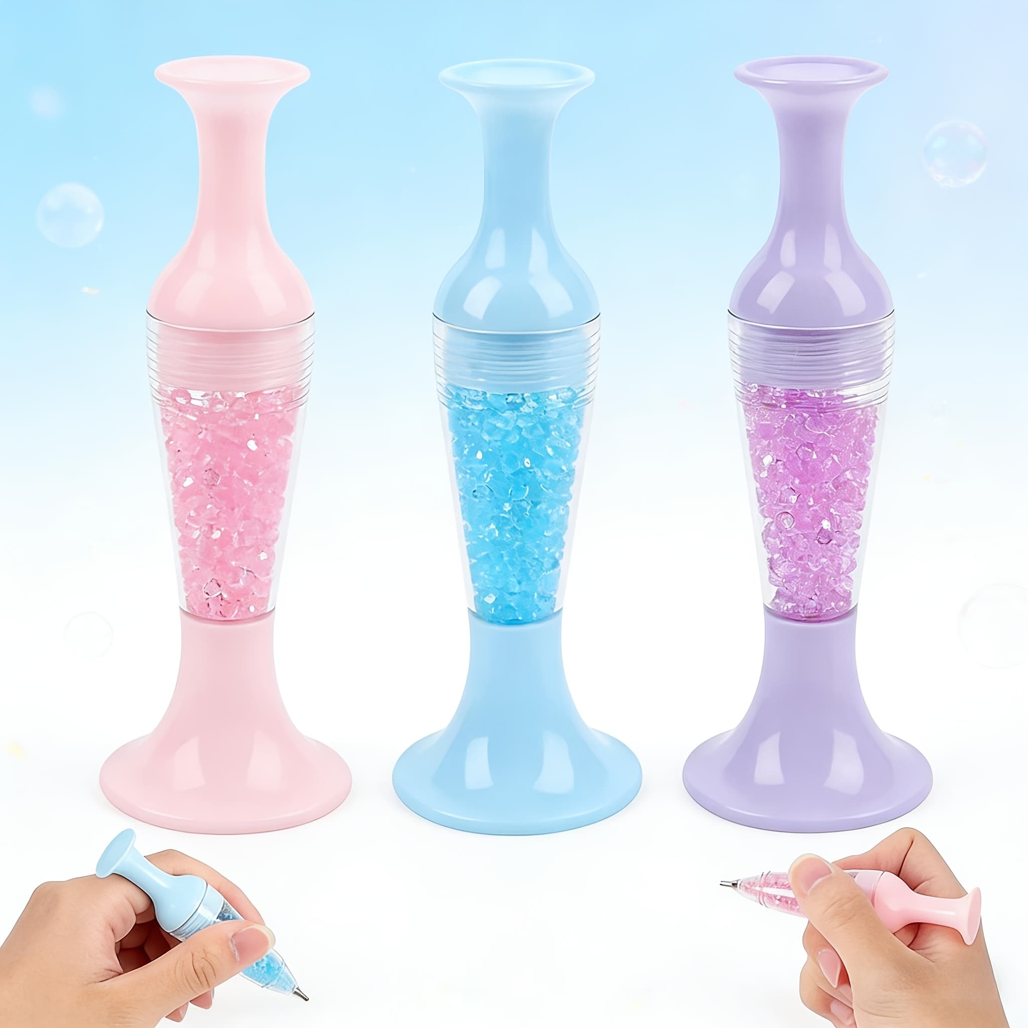TEMU 3pcs/1 Set Pen, Diamond Painting Pen, Flower Pot Shaped Tip Diamond Pen, Colorful Painting, Multiple Colors, Painting Kit, For Nail Crafts Making, Neutral Gift