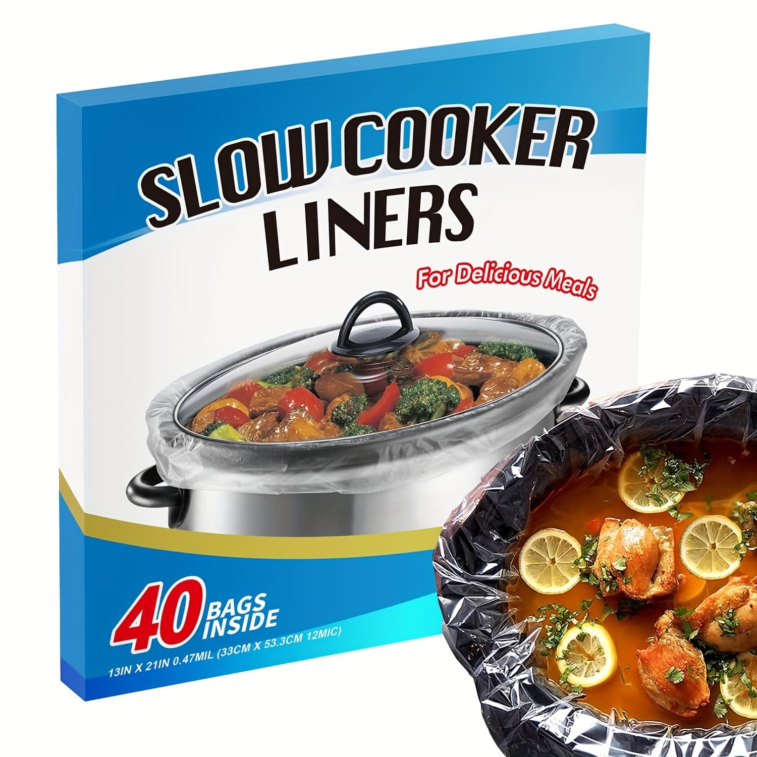 TEMU Ecoopts Slow Cooker Liners (40 Liners), 13" × 21" Pot Liners Fit 3-8 , Disposable Cooking Bags Suitable For Oval & Round Pots (13" × 21")