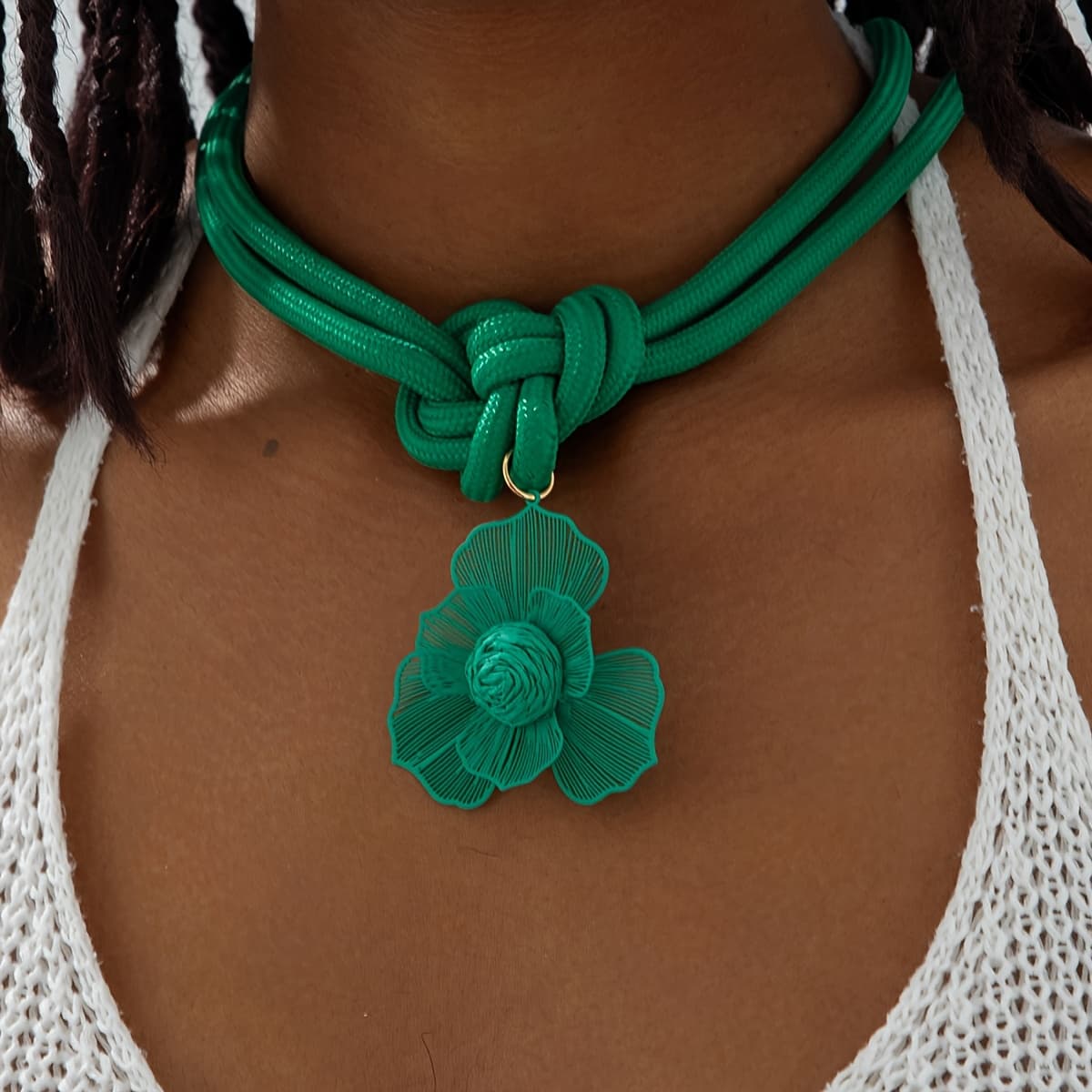 TEMU 1pc Vintage Metal Hollow-out Pendant Necklace, Polyester Geometric Hand-knotted Choker, Suitable For Women's Parties And Banquets, An Ideal Gift For , New Autumn/winter Style