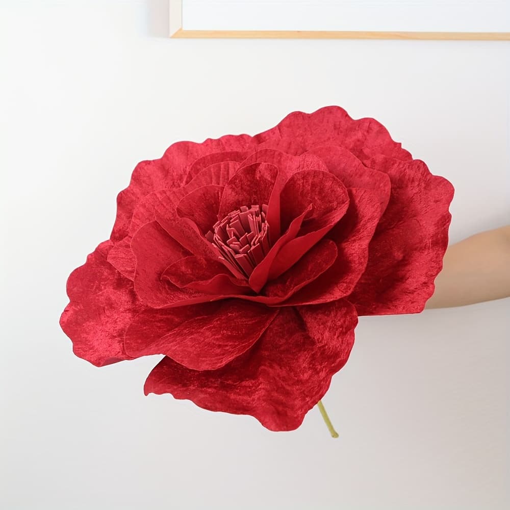 TEMU 50cm Large Simulation Flannelcloth Peony Wedding Fake Flower Window Display Studio Shooting Props Wine Red Simulation Big Flower