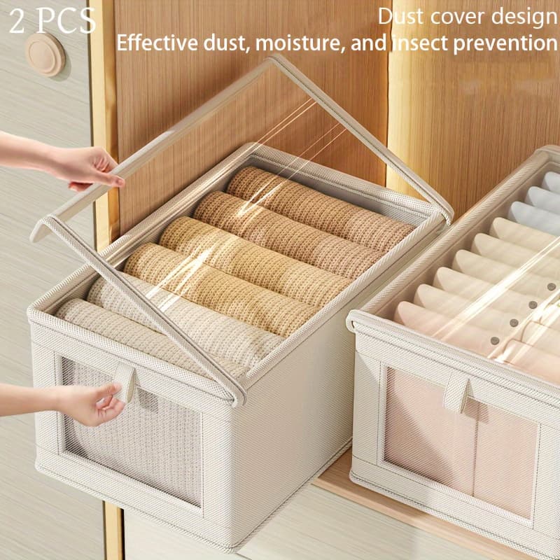 TEMU 2/4/6pcs Oxford Cloth Storage Box, Clear Window Clothing Storage Box With Cover, Household Clothing Fabric Storage Box Large Balcony Organizer Box, Shelf Baskets