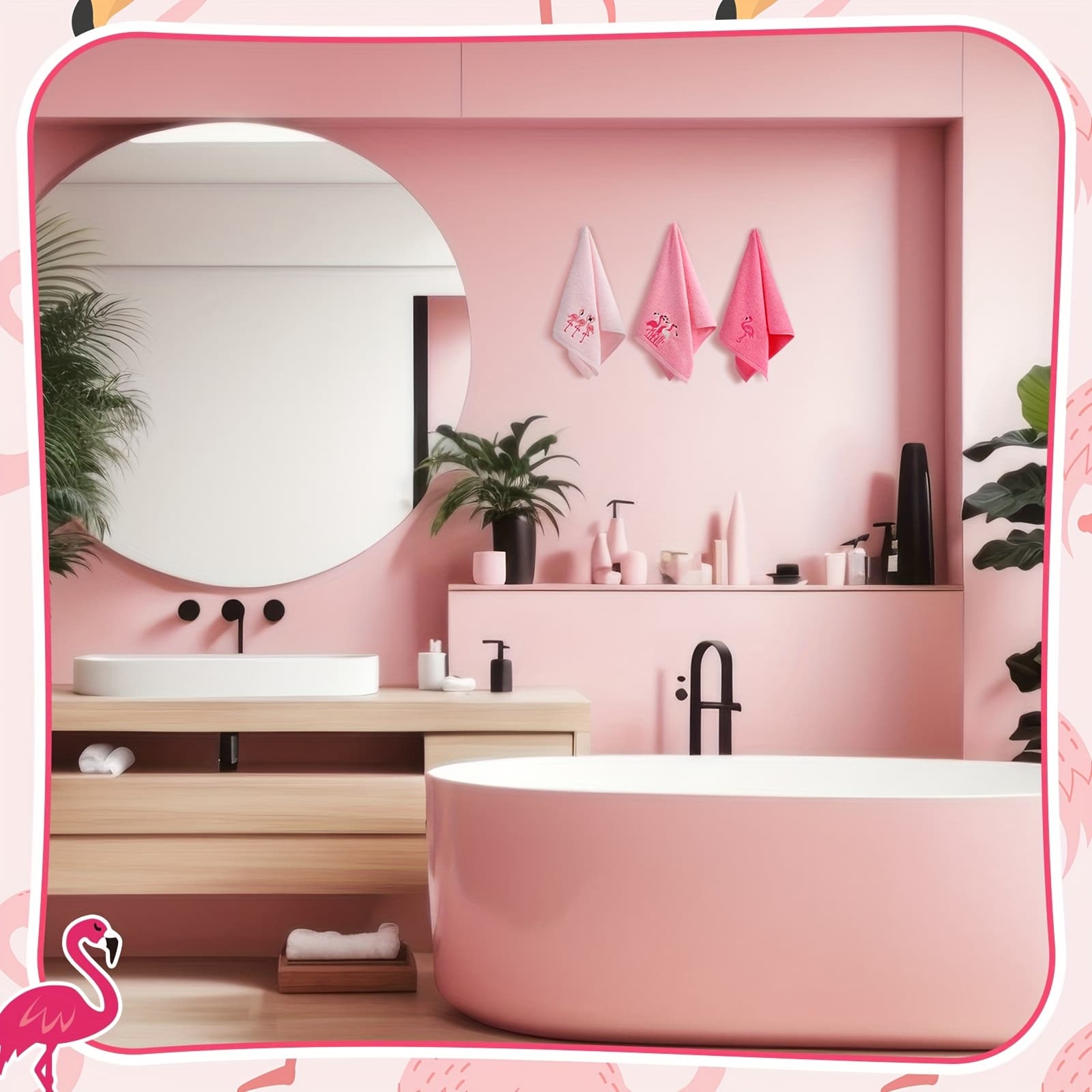 TEMU 3 Pack Hand Towels For Bathroom 100% Cotton Embroidered Beach Bathroom Towels 13.78 X 29.53 Inch Soft Absorbent (pink, Flamingo), Valentines Gift For Lovers