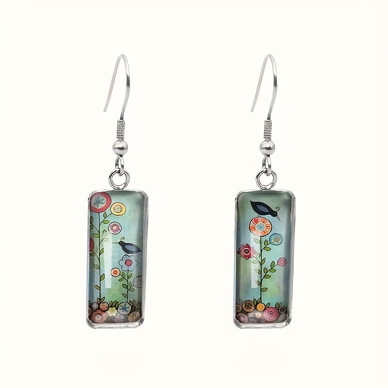 TEMU Custom Stainless Time Synthetic Gemstone Glass Earrings - Customizable With Any Image, Ideal For Holiday Gifts And Women's Fashionable Daily Wear