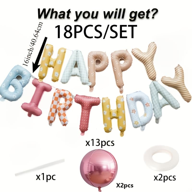 TEMU 18pcs/set, The Most Exquisite Gift For , 16-inch Macaron Letter Balloon Set, "happy Birthday" Film Balloon Set, Suitable For Birthday Party Decoration Supplies
