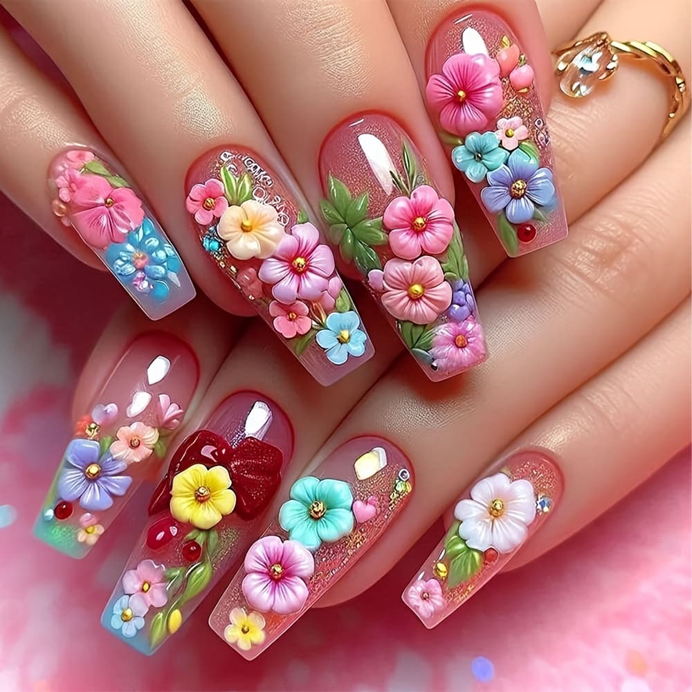 TEMU 24 Medium-sized Ballet Fake Nails, Sweet Bow Wear Armor Design, Glow Removable Fake Nail