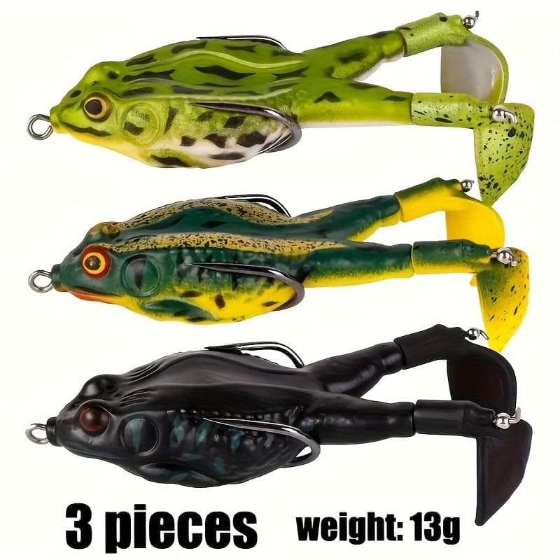 TEMU 3pcs Propeller Surface Frog Lure Set, Rotating Tail Floating Swing Bait With Sharp Hook, Suitable For Perch, Catfish And Other Freshwater Fishing