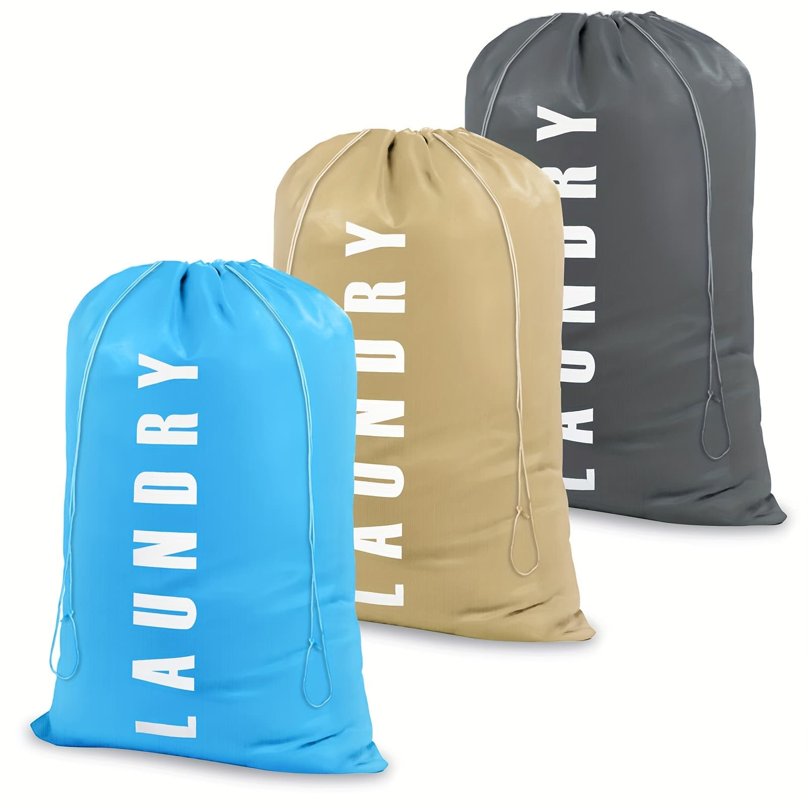 TEMU 3pcs Drawstring Folding Laundry Bag, Machine Washable Dirty Clothes Organizer, For Bathroom, Bedroom, Laundry Room, Dorm