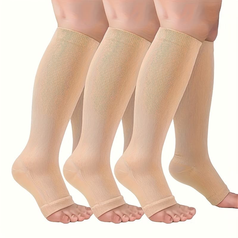 TEMU 3 Pairs Compression Socks For , Open Toe Knee High Stockings For Sport