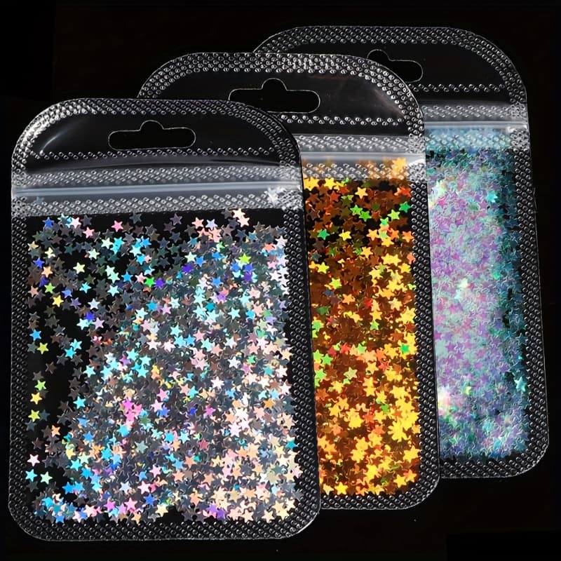 TEMU 3 Bags Holographic Glitter Sequins Compatible For Epoxy Resin, Mold Filler, Diy Crafts, Jewelry Making, Keychains, Resin Shaker Mix - Sparkling Resin Art Supplies With Holographic Stars (3)