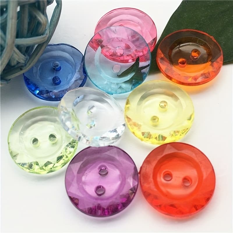 TEMU 100pcs 13mm Acrylic Chiffon Shirt Buttons, Blouse Embellishments Multicolor Transparent 2-eye Buttons Sewing Additions