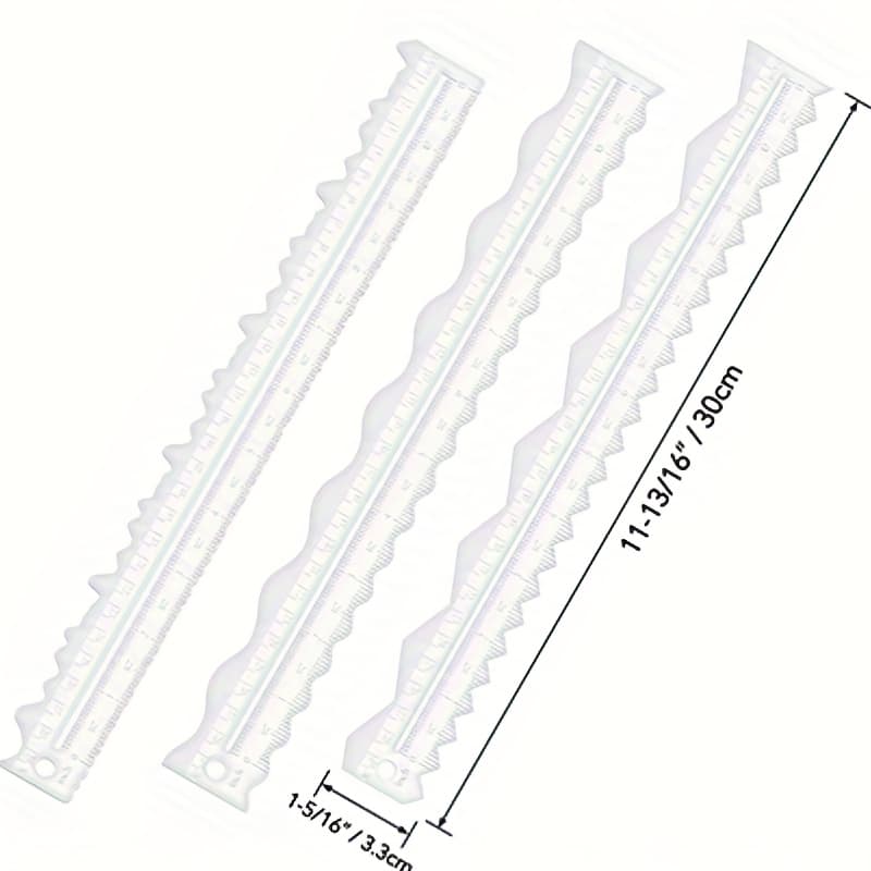 TEMU 3pcs/set Acrylic Paper Tear Ruler Wave Serrated Decorative Edge Ultra-thin Tear Ruler Guide For Scrapbooking Craft Tools