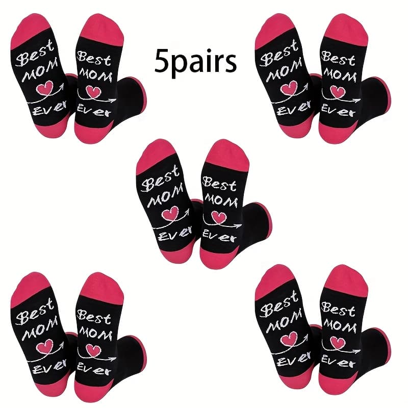 TEMU 1/3/5-pair Fun Letter Jacquard Mid-calf Socks, Holiday Gift, Gift, Birthday Gift, Comfortable Casual Socks