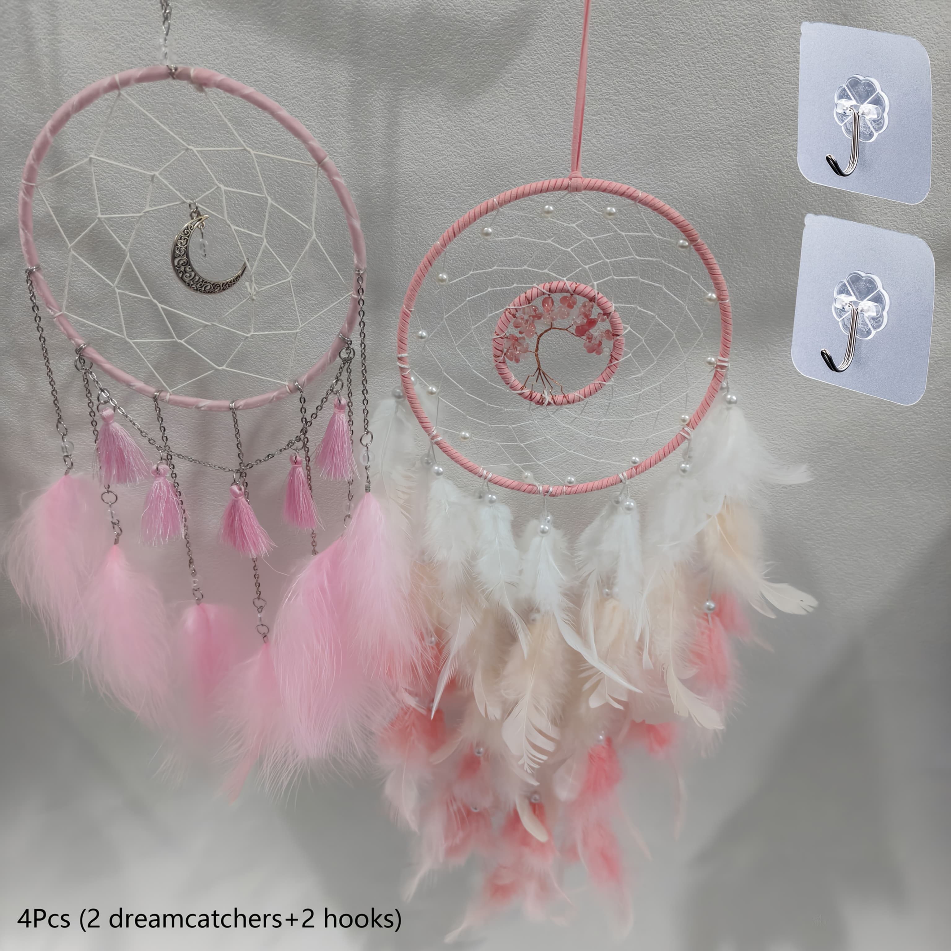 TEMU 2pcs Set Of Pink- Dual Element Hangings, Moon Style And Tree Of , Gradient Pink Tassel And Bead Fringe, Warm Decor, Suitable For Bedroom, Dormitory, Arrangement And Gift