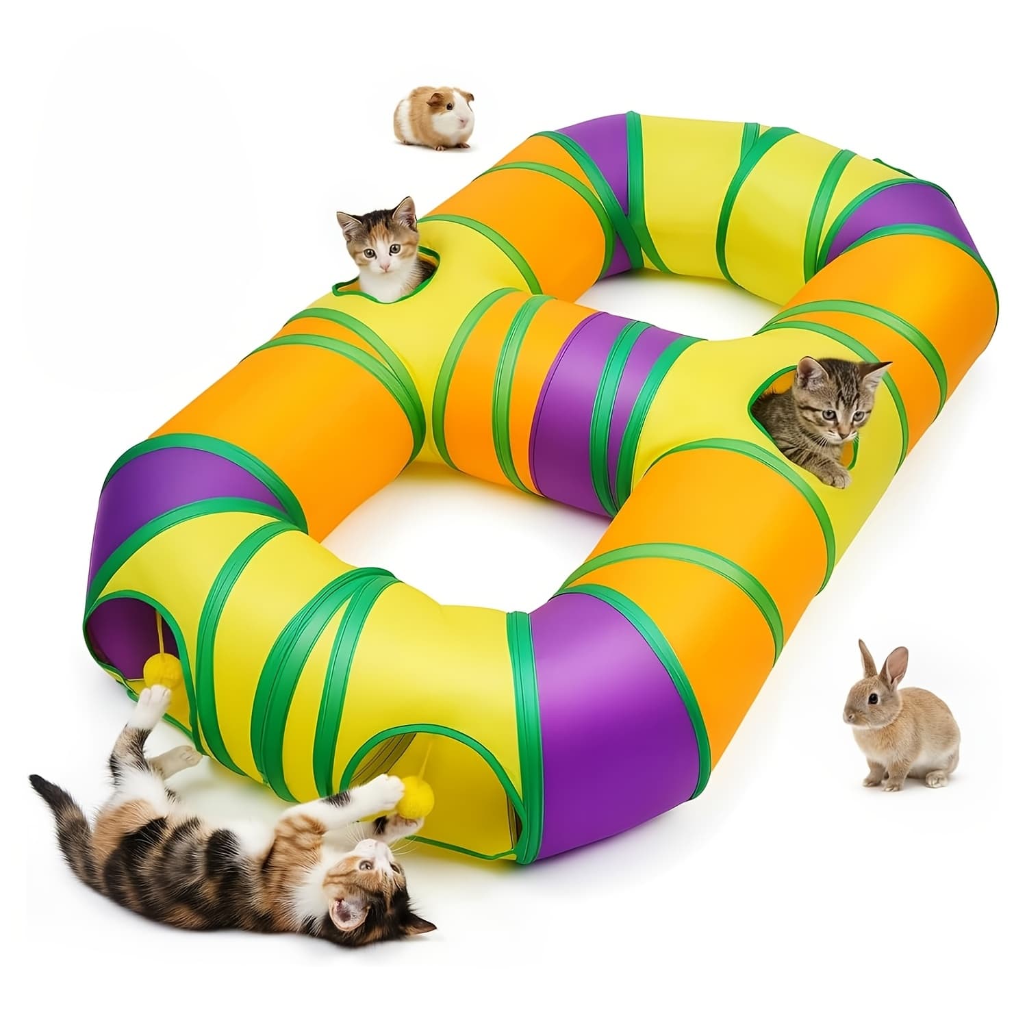 TEMU Large Collapsible Play Tunnel For Indoor Cats, Featuring A Maze Design With Hanging Pom-poms And Interactive , Suitable For Kittens, Puppies, Rabbits, , And Guinea Pigs